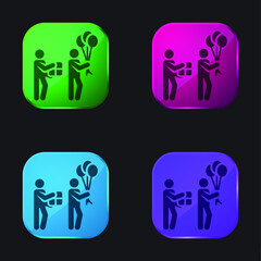 Birthday four color glass button icon