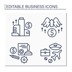 Business line icons set. New startup. Angel investment, agreement with seal. Notarized.Business idea concept. Isolated vector illustrations.Editable stroke