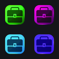 Briefcase four color glass button icon