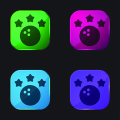 Bowling four color glass button icon