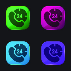 24 Hours four color glass button icon