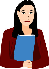 College student girl portrait. Business woman portrait. Girl carrying book isolated white background.