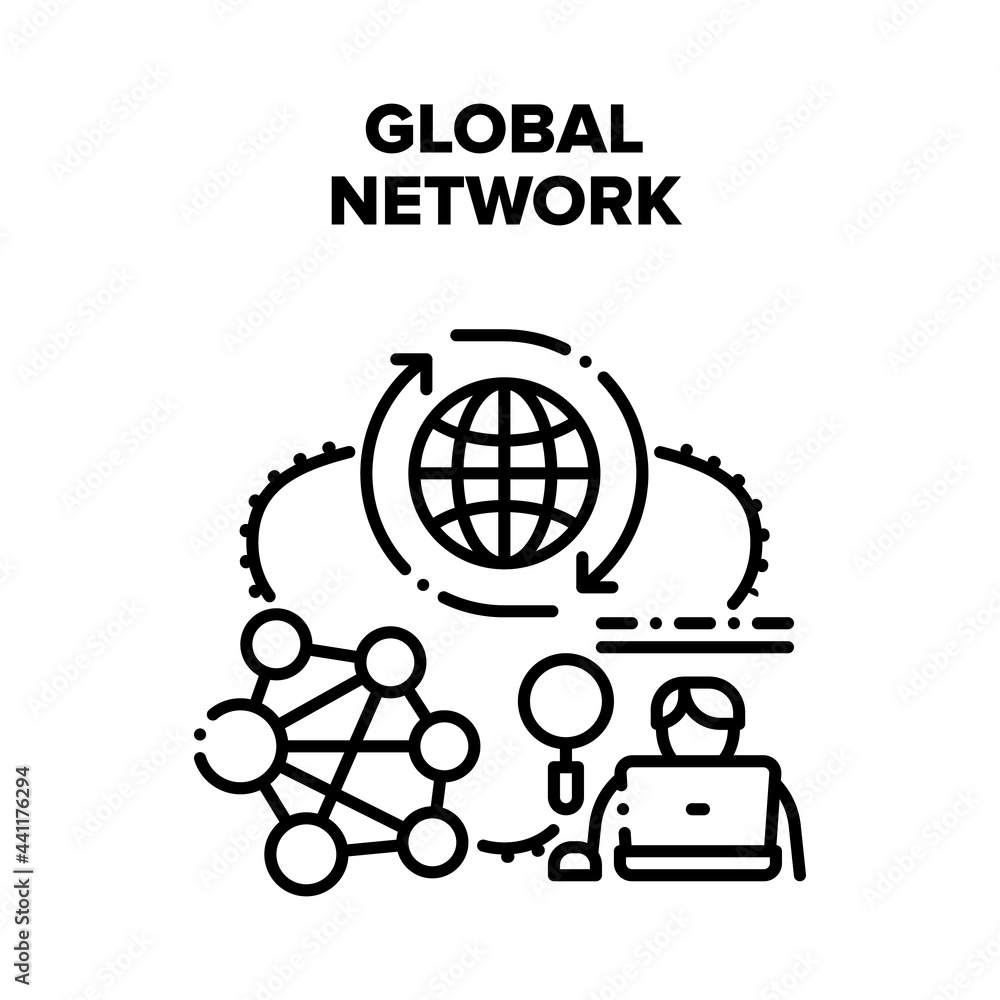 Poster global network vector icon concept. global network internet communication technology, world digital 