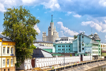 View of the Stalinist high-rise on the Kotelnicheskaya embankment