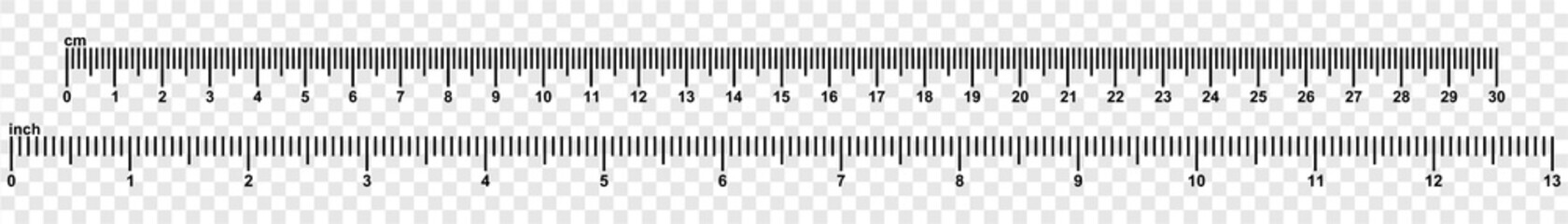 size indicators Measuring tool, Ruler scale, Precision measurement of ruler scale, Centimeters and inches, vector illustration