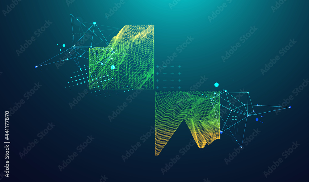 Wall mural modern square science or technology elements. trendy abstract background. cyberspace surface illustr