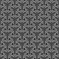 Modern background pattern with white geometric ornament on black background, wallpaper. Seamless pattern, texture