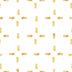 Geometric style seamless pattern with doodle pineapple elements print. Isolated tropic food fruit ornament.