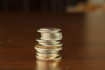 Close up macro of the coins single stack.
