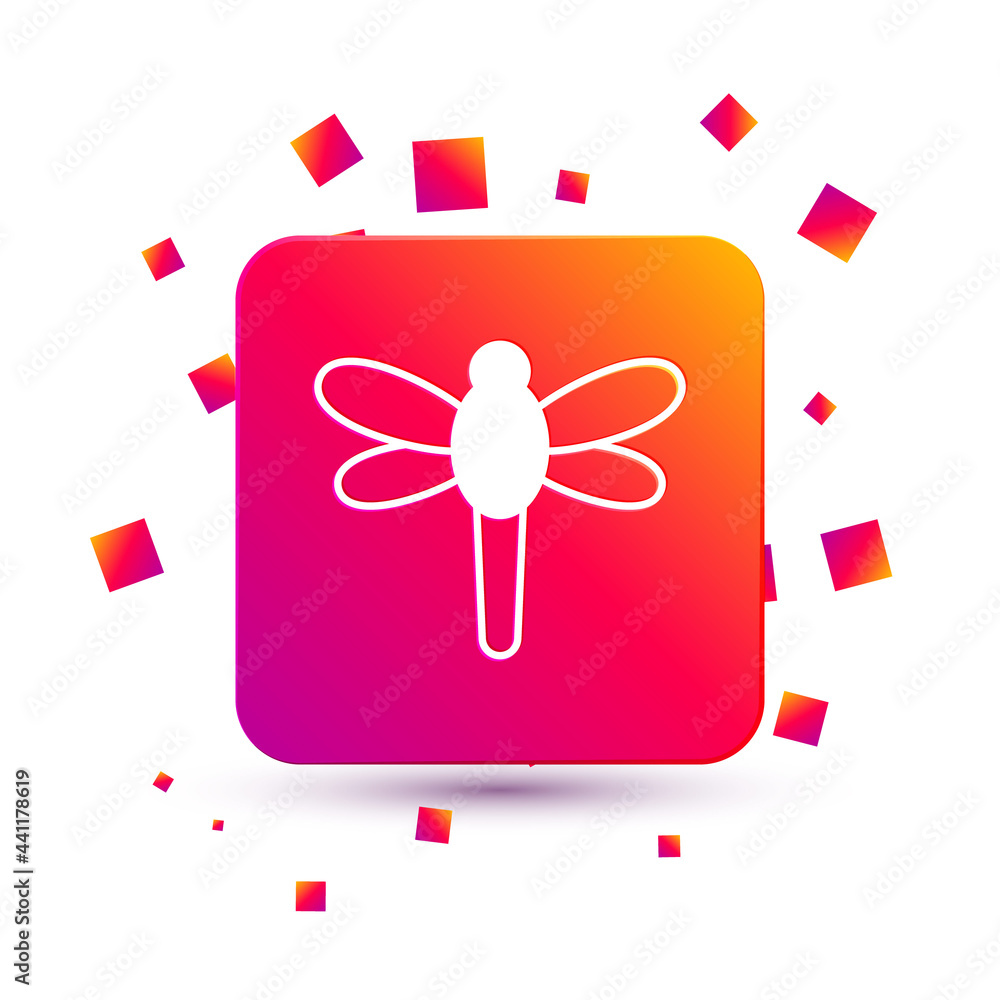 Poster white dragonfly icon isolated on white background. square color button. vector