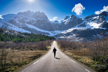 road to the mountains in Lofoten, Norway 