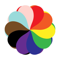 Flower made from hearts. Rainbow. Lgbt, Lgbtq plus, new flag, symbol. Vector.