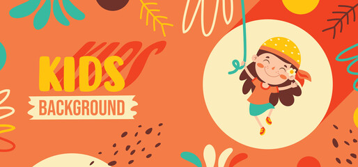 Cartoon Illustration Of Happy Character Swinging