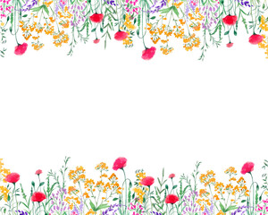 ポップで優しい色使いの北欧風オシャレな水彩画植物の白バックフレームイラスト素材
