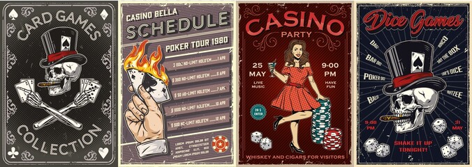 Gambling vintage colorful posters