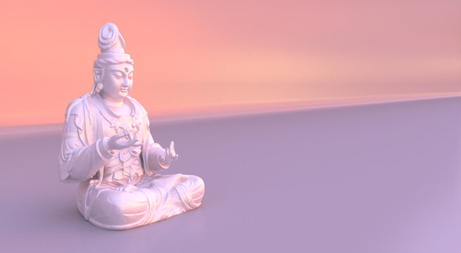 Seated Bodhisattva Guanyin 12th Century Statue Digitally Rendered with stone material and gradient