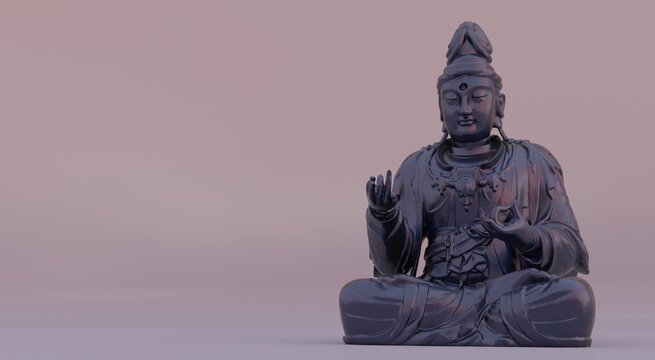 Seated Bodhisattva Guanyin 12th Century Statue Digitally Rendered with Stone material and gradient