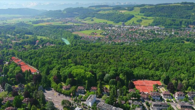 Bern: Aerial view of capital city of Switzerland, modern urban residential suburb with lots of greenery - landscape panorama of Europe from above