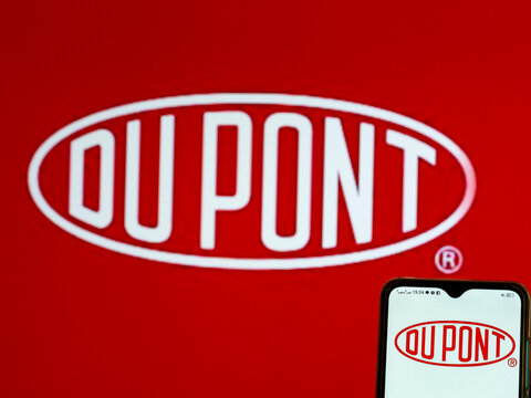 In this photo illustration a DuPont de Nemours, Inc. logo seen displayed on a smartphone.