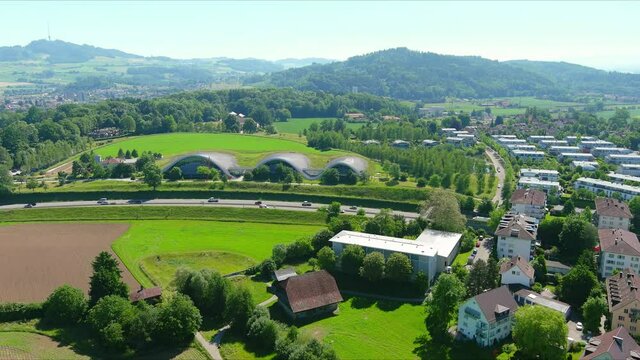 Bern: Aerial view of capital city of Switzerland, modern urban residential suburb with lots of greenery - landscape panorama of Europe from above