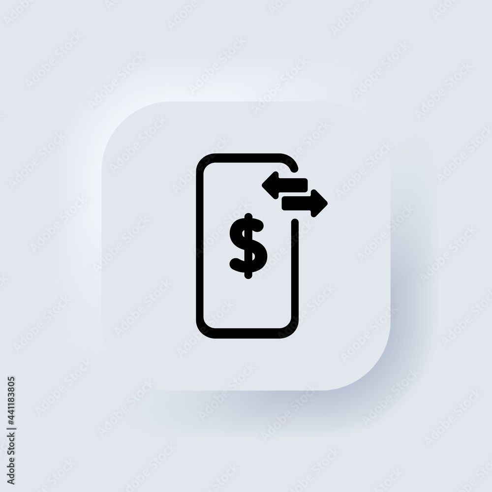 Poster phone with money icon. money exchange. elements for mobile concepts and web apps. neumorphic ui ux w