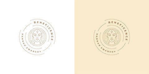 Beauty magic female portrait logo emblem design template vector illustration in minimal line art style