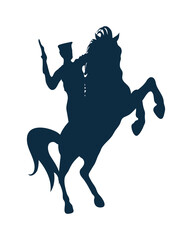 Military soldier on horse with gunsilhouette