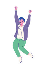 boy cartoon with hands up