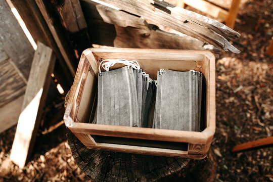 Face Masks In Wooden Box For Outdoor Venue