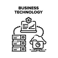 Business Technology Device Vector Icon Concept. Business Technology Device Laptop And Server, Cloud Storage For Storaging Information. Database System Innovation Black Illustration