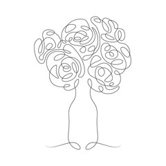 Flower petals bud. One continuous line.Flower bouquet logo in a vase pot.  One continuous drawing line logo isolated minimal illustration.