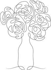 Flower petals bud. One continuous line.Flower bouquet logo in a vase pot.  One continuous drawing line logo isolated minimal illustration.