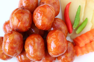 Closeup a Plate of Flavorful Northeastern Thai Sausages Called Sai krok Isan
