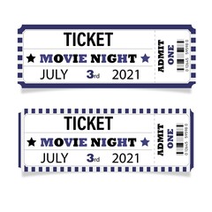 Cinema tickets in black, white and dark blue colors 