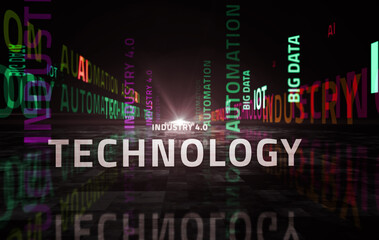Industry 4.0 technology and automation text abstract concept illustration
