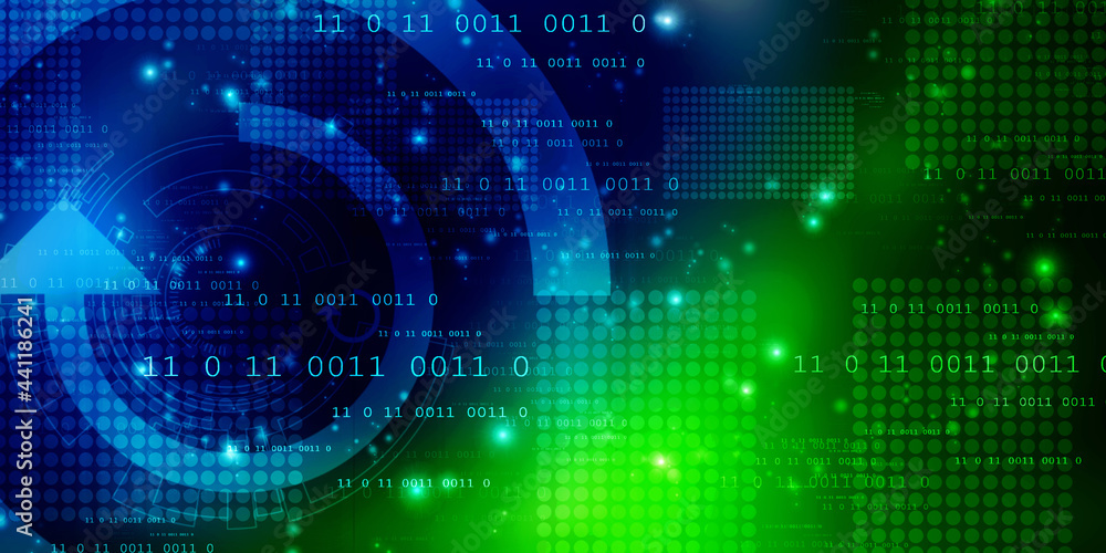 Poster 2d illustration abstract digital binary data on computer screen