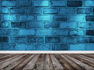 Empty room interior with vintage blue brick wall for background