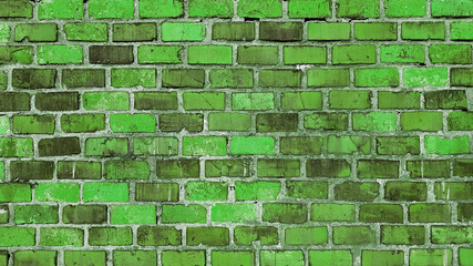 Green brick old grunge stone wall texture background.