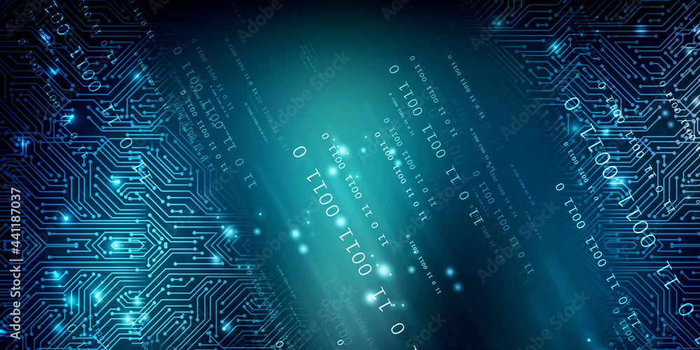 Poster 2d illustration abstract digital binary data on computer screen