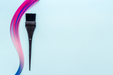 Hairdresser tools for hair dye - brush and strand of hair