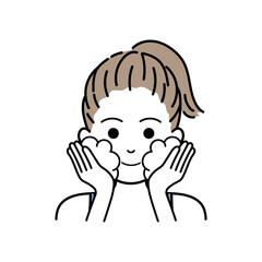 泡洗顔をするポニーテールの女の子