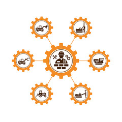 A set of vector illustrations of icons of working personnel, special equipment and tools for construction work of enterprises and other services and organizations.