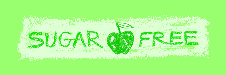 Sugar free label. Hand written lettering sugar free for organic food badge, nature groceries, emblem healthy eating blog, healthy banner, handmade chocolate packaging. Vector green apple symbol.