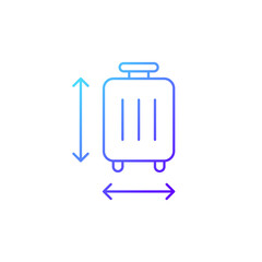 Baggage size gradient linear vector icon. Measuring luggage for airport regulation. Travel objects. Thin line color symbols. Modern style pictogram. Vector isolated outline drawing