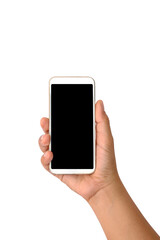 hand holding phone isolated on white background with the clipping path.