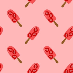 Vector trendy seamless pattern with bitten ice cream. Modern summer fashion print background