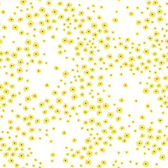 Seamless floral pattern. Ditsy background of small yellow flowers. Small-scale flowers scattered over a white background. Stock vector for printing on surfaces and web design.