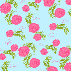 seamless pattern with pink roses and leaves. seamless pattern with roses and chocolate.  Roses on white , green, blue, pink background