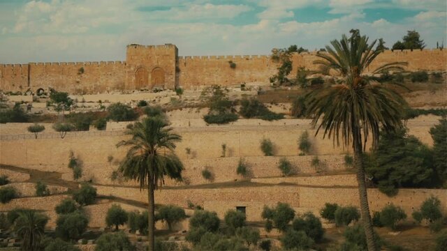 Golden gates from the old town of Jerusalem at noon.