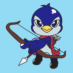 cute penguin character cartoon mascot with arrow